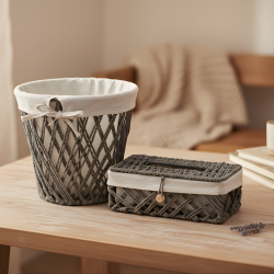 Straw Trash Can & Tissue Box